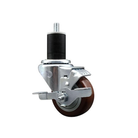 Service Caster 3'' Maroon Poly Swivel 1-3/4'' Expanding Stem Caster with Brake SCC-EX20S314-PPUB-MRN-TLB-134